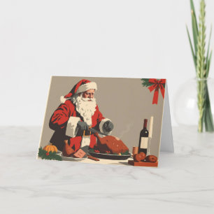 Vintage Americana Santa Carving Turkey Holiday Card