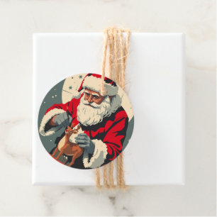 Vintage Americana Santa Painting Reindeer Favor Tags
