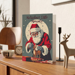 Vintage Americana Santa Painting Reindeer Witty Holiday Card