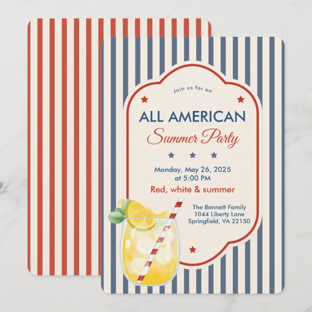 Vintage Americana Summer Party Invitation (Front/Back)