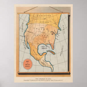 Vintage America's Uncle Sam Eating Cuba Map Poster