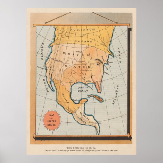 Vintage America's Uncle Sam Eating Cuba Map Poster (Front)
