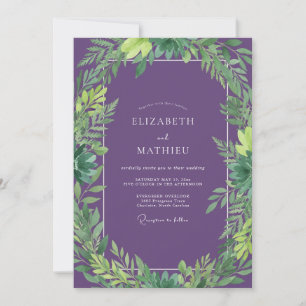 Vintage Amethyst Jade Leafy Wedding Invitation