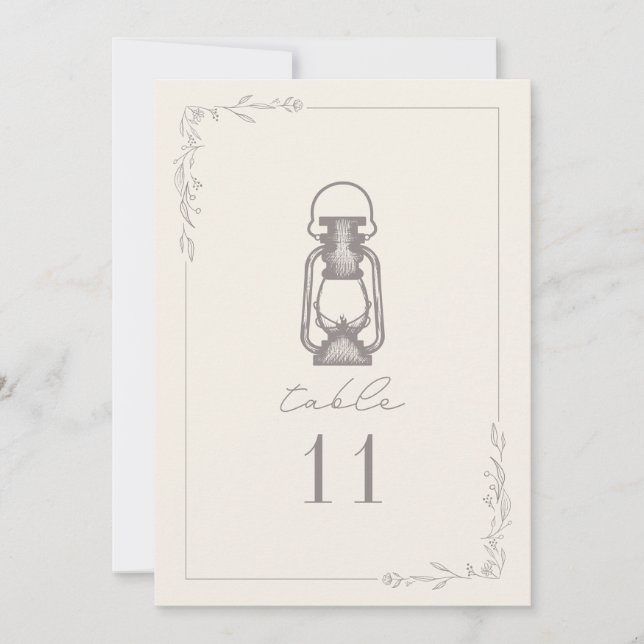 Vintage Amethyst Lantern Wedding Table Number (Front)