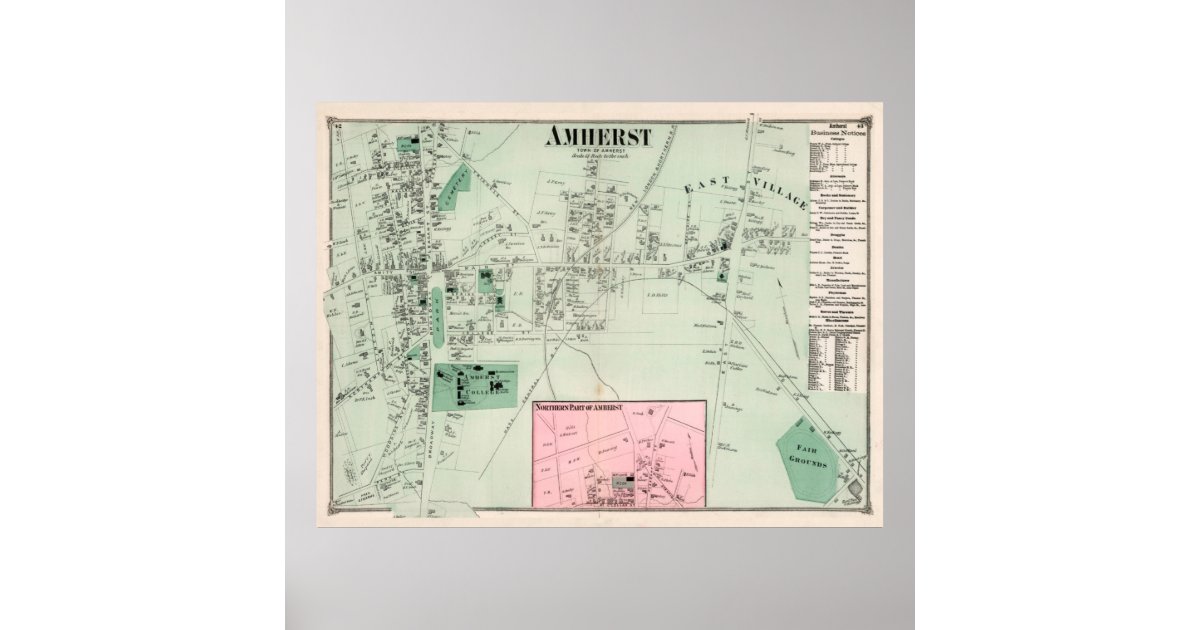 Vintage Amherst Ma Map 1873 Poster Zazzle 