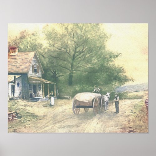Vintage Amish Farm Scene Poster