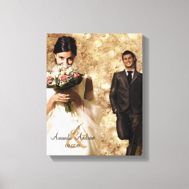 Vintage Ampersand Wedding Photo Keepsake Canvas Print (Front)