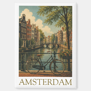 Vintage Amsterdam Canal Bicycle Retro Travel Magnet