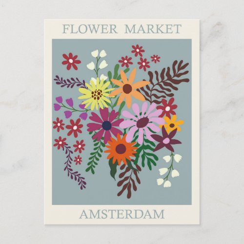 Vintage Amsterdam Holland Flower Market Travel Postcard