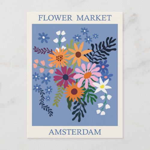 Vintage Amsterdam Holland Flower Market Travel Postcard