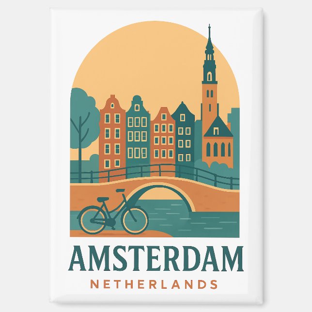 Vintage Amsterdam Magnet - Retro Netherlands  (Front)