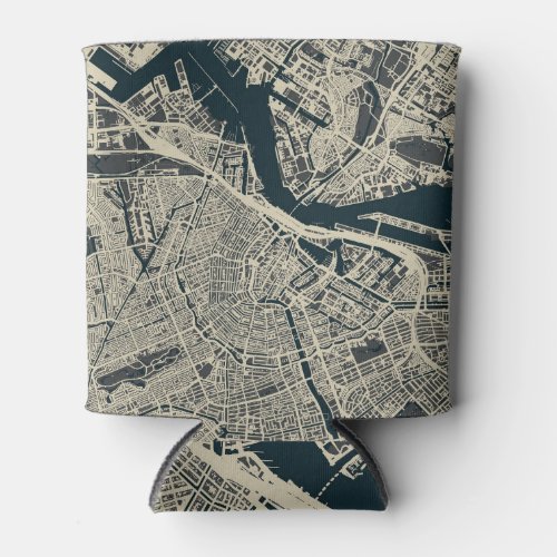 Vintage Amsterdam Map Retro Minimalist Can Cooler
