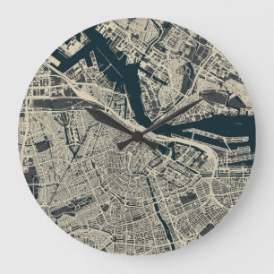 Vintage Amsterdam Map: Retro Minimalist Large Clock
