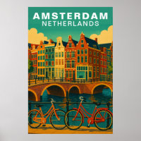 Vintage Amsterdam Netherlands Canals & Bicycle