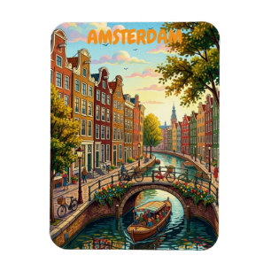 Vintage Amsterdam Netherlands - Colorful Canal Magnet