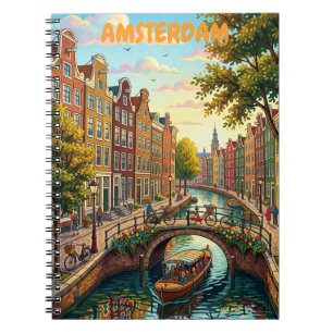 Vintage Amsterdam Netherlands - Colorful Canal Notebook