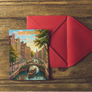Vintage Amsterdam Netherlands - Colorful Canal Postcard
