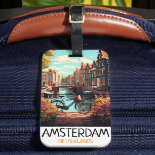 Vintage Amsterdam Netherlands Painting Luggage Tag