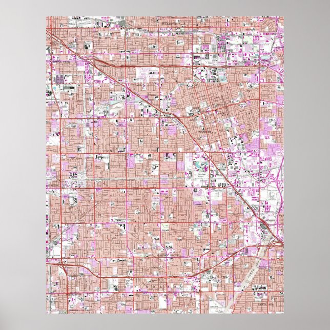 Vintage Anaheim & Garden Grove CA Map (1965) Poster (Front)