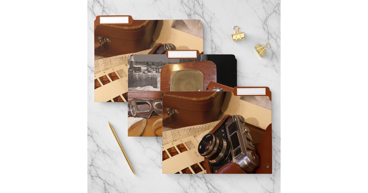 Antique Case File Folder Vintage analog camera in leather brown case file folder | Zazzle
