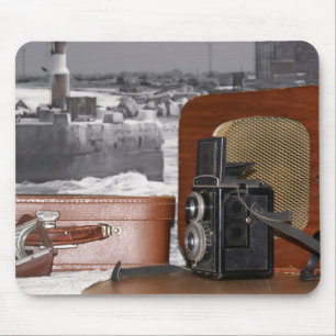 Vintage analog Camera-recorder and a retro radio Mouse Pad