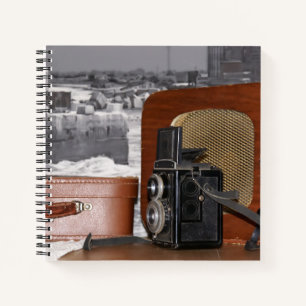 Vintage analog Camera-recorder and a retro radio Notebook