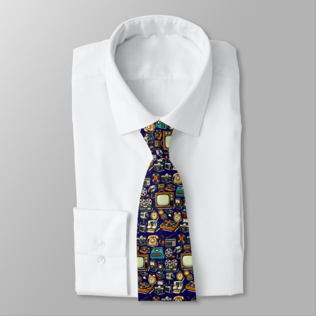 Vintage Analog Devices Collage Pattern Neck Tie (Tied)
