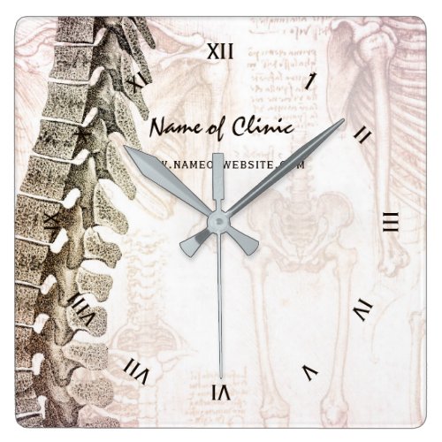 Vintage Anatomic Spine Chiropractor Clinic Square Wall Clock