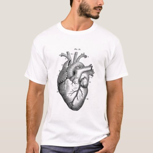 Vintage Anatomical Drawing Human Heart T_Shirt