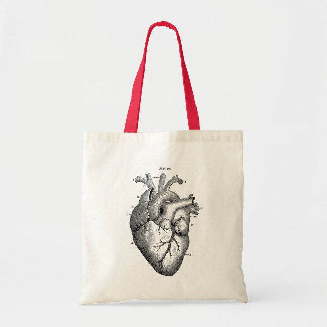 Vintage Anatomical Drawing Human Heart Tote Bag (Front)