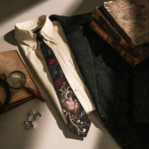 Vintage Anatomical Heart & Burgundy Rose Neck Tie