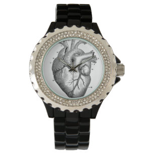 Vintage Anatomical Heart Elegant Black Wrist Watch