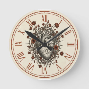 Vintage Anatomical Heart & Floral Thorns Gothic Da Round Clock
