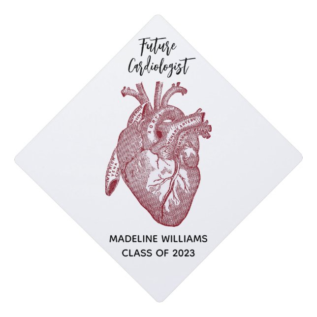 Vintage Anatomical Heart Future Cardiologist Graduation Cap Topper (Front)