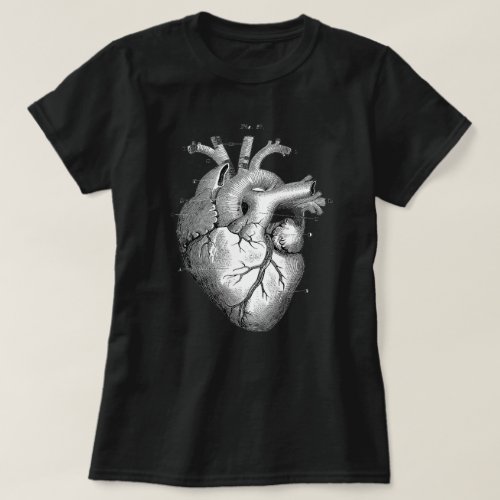 Vintage Anatomical Heart Womens Black T_shirt