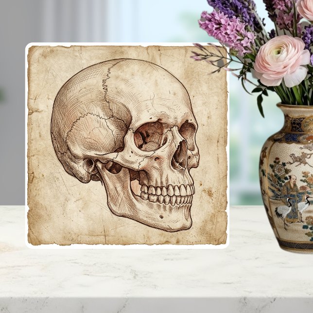 Vintage Anatomical Skull Ink Drawing Sepia Ceramic Tile (Creator Uploaded)