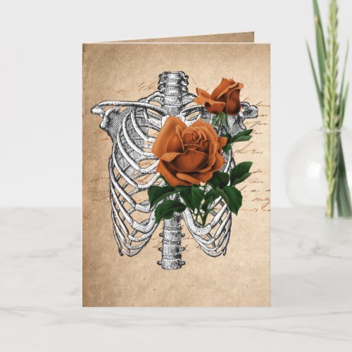 Vintage Anatomy 101  Ribcage with Roses Card