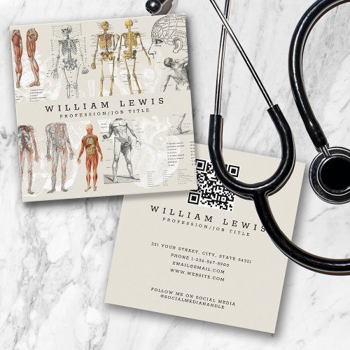 Vintage Anatomy Biology Art QR Code Social Media Square Business Card