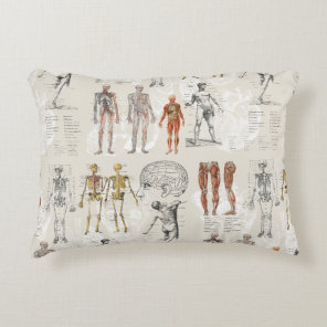 Vintage Anatomy Biology Illustrations Accent Pillow