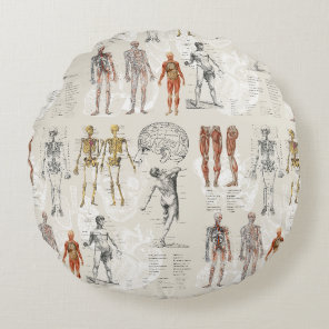 Vintage Anatomy Biology Illustrations Round Pillow
