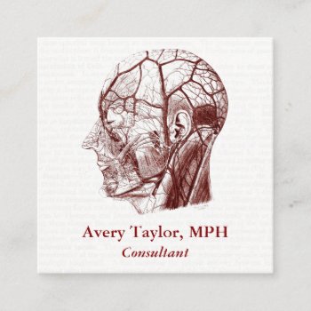 Vintage Anatomy Qr Code Human Head V2 Square Business Card by vintage_anatomy at Zazzle