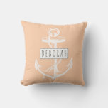 Vintage Anchor And Name Peach Nautical Reversible  Outdoor Pillow at Zazzle