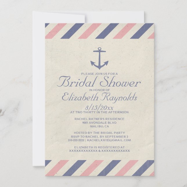 Vintage Anchor Bridal Shower Invitations (Front)