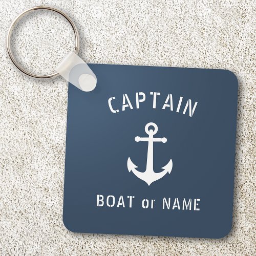 Vintage Anchor Captain Add Name or Boat Name Blue Keychain