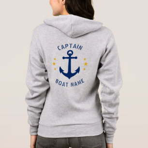 Vintage Anchor Captain Boat Name Gold Star Gray Hoodie