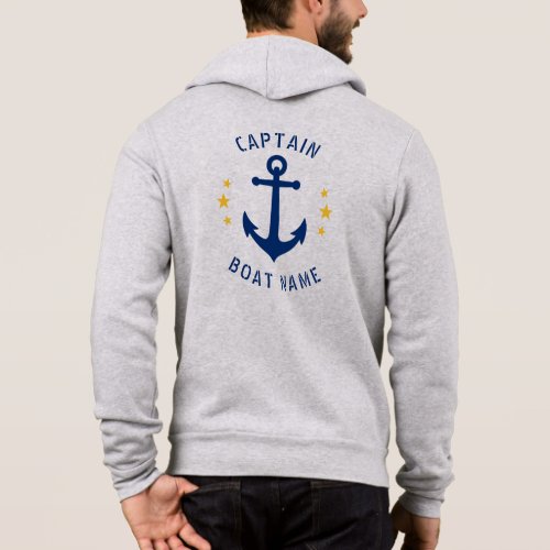 Vintage Anchor Captain Boat Name Gold Stars Gray Hoodie