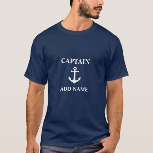 Vintage Anchor Captain Name Boat Name Navy Blue T_Shirt