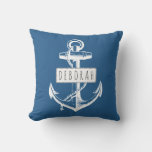 Vintage Anchor Classic Blue Nautical Reversible Outdoor Pillow at Zazzle