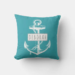 Vintage Anchor Classic Teal Nautical Reversible Outdoor Pillow at Zazzle