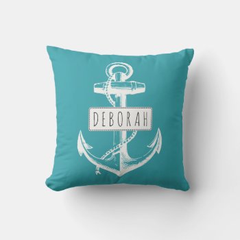 Vintage Anchor Classic Teal Nautical Reversible Outdoor Pillow by patternpillow at Zazzle